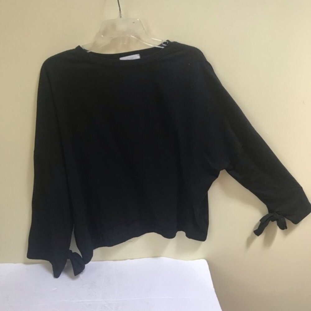 OAK + FORT Crop Long Sleeve Ties Side Slits Tee Shirt Top Boxy Cotton Minimal S